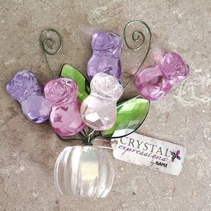 Vintage GANZ Crystal Expressions Pink and Purple Rose Bouquet